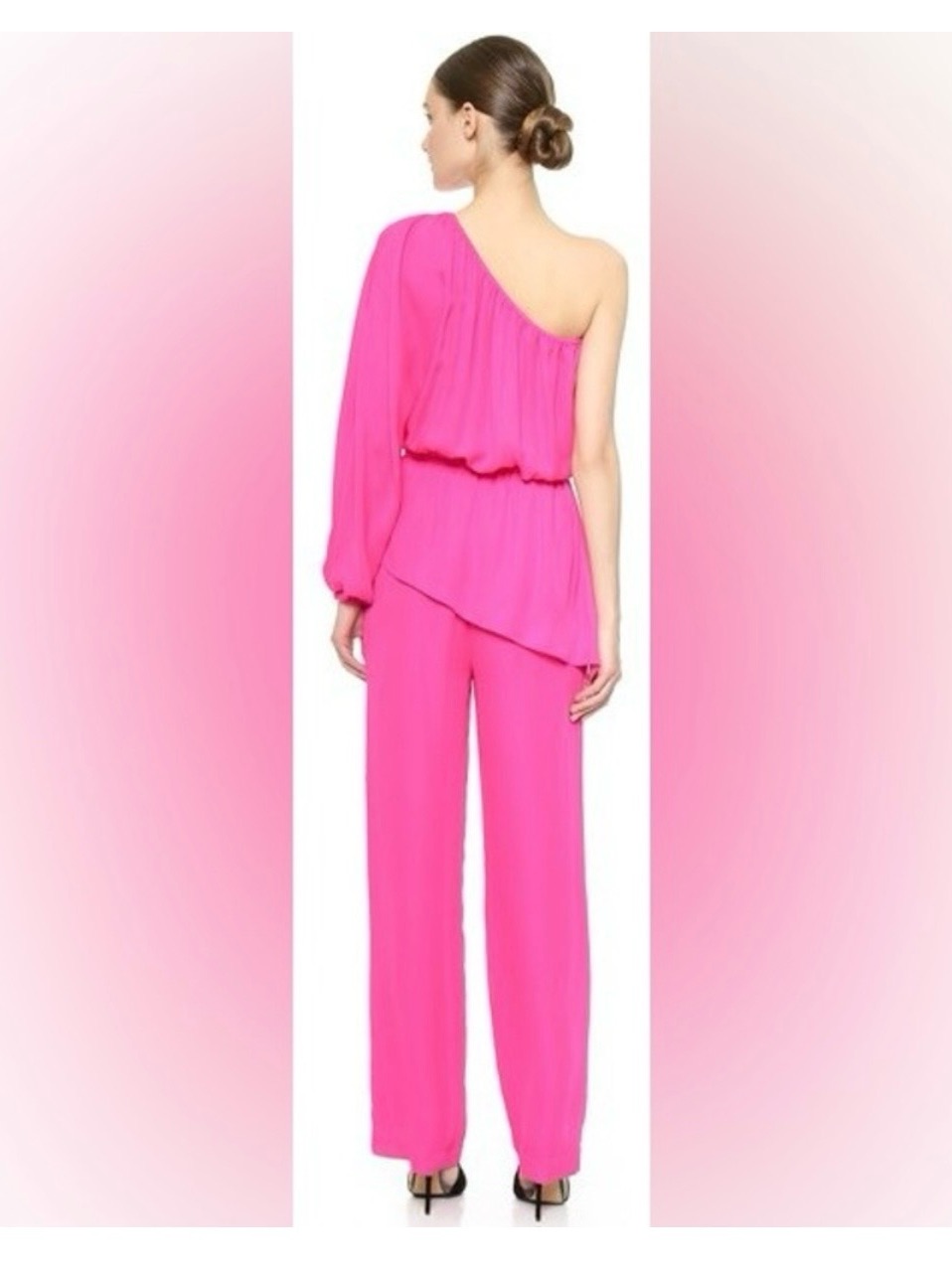 Tamara Mellon Hot Pink Silk One Shoulder Peplum Jumpsuit Size 4 Nwt — image 2 of 8
